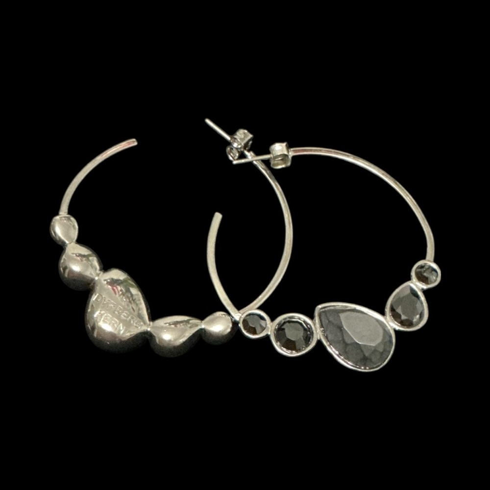 Sleek Black Metal Hoop Earrings with Beaded Accents